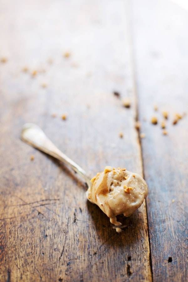 Peanut Butter Banana Ice Cream on a spoon.