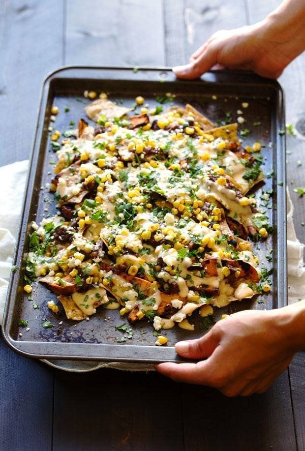 Grilled Sweet Potato Nachos on a pan.