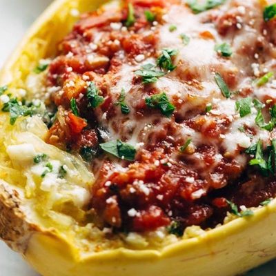 Spaghetti squash boats with lasagna filling.