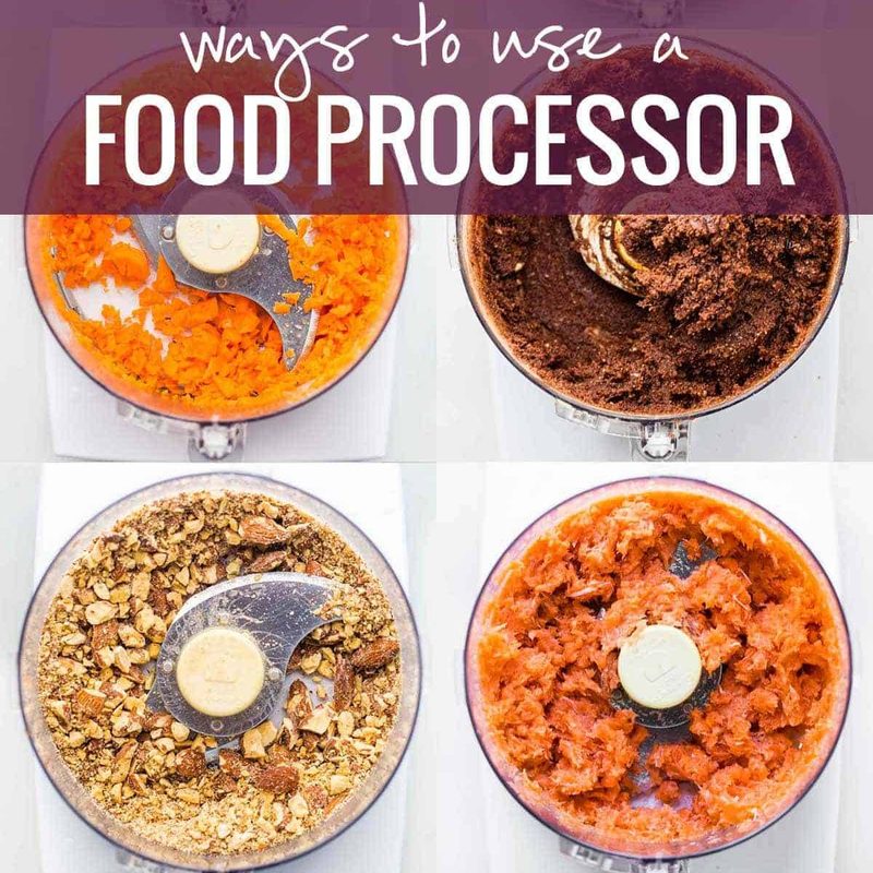 Foods in food processors in a collage.