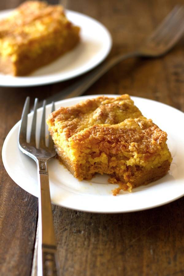 Pumpkin Dessert Bars on a plate with a fork