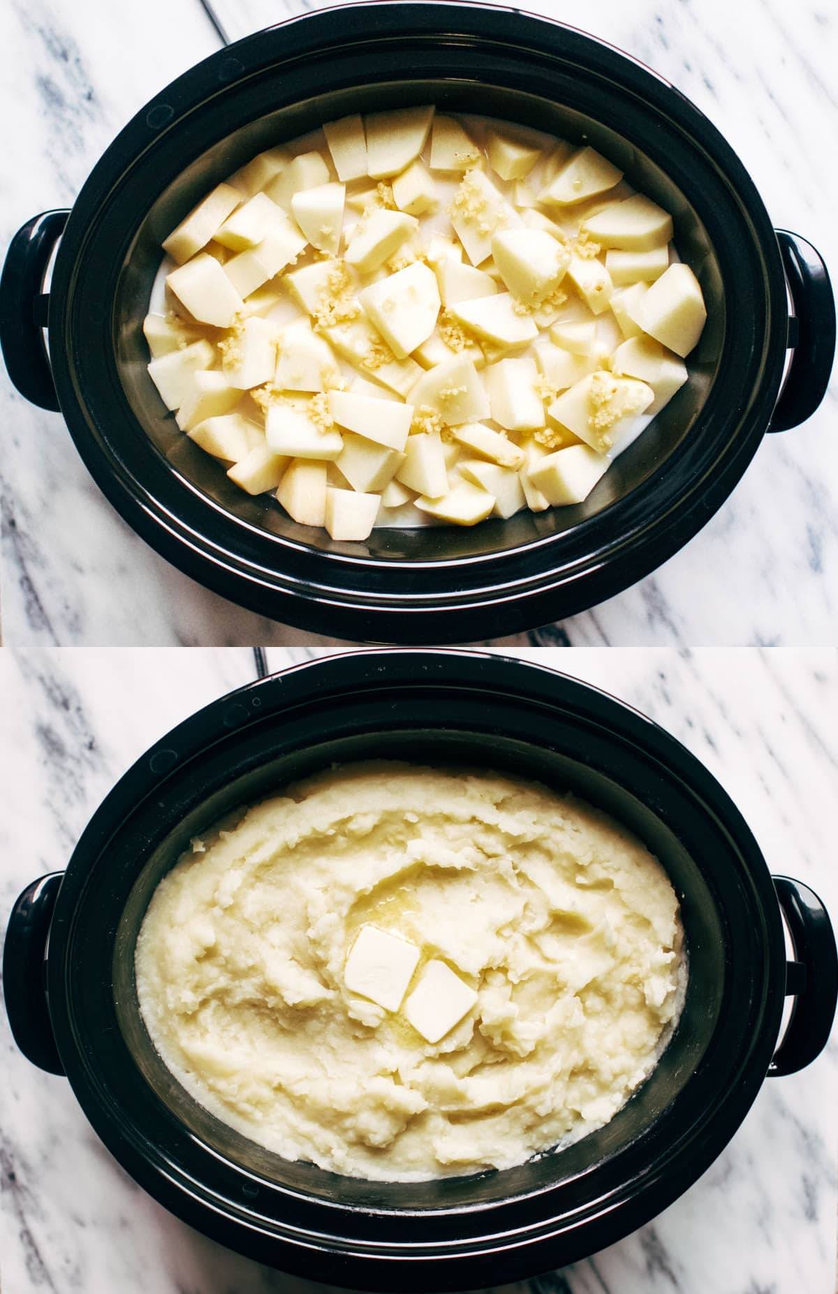 Mashed potatoes in a slow cooker.