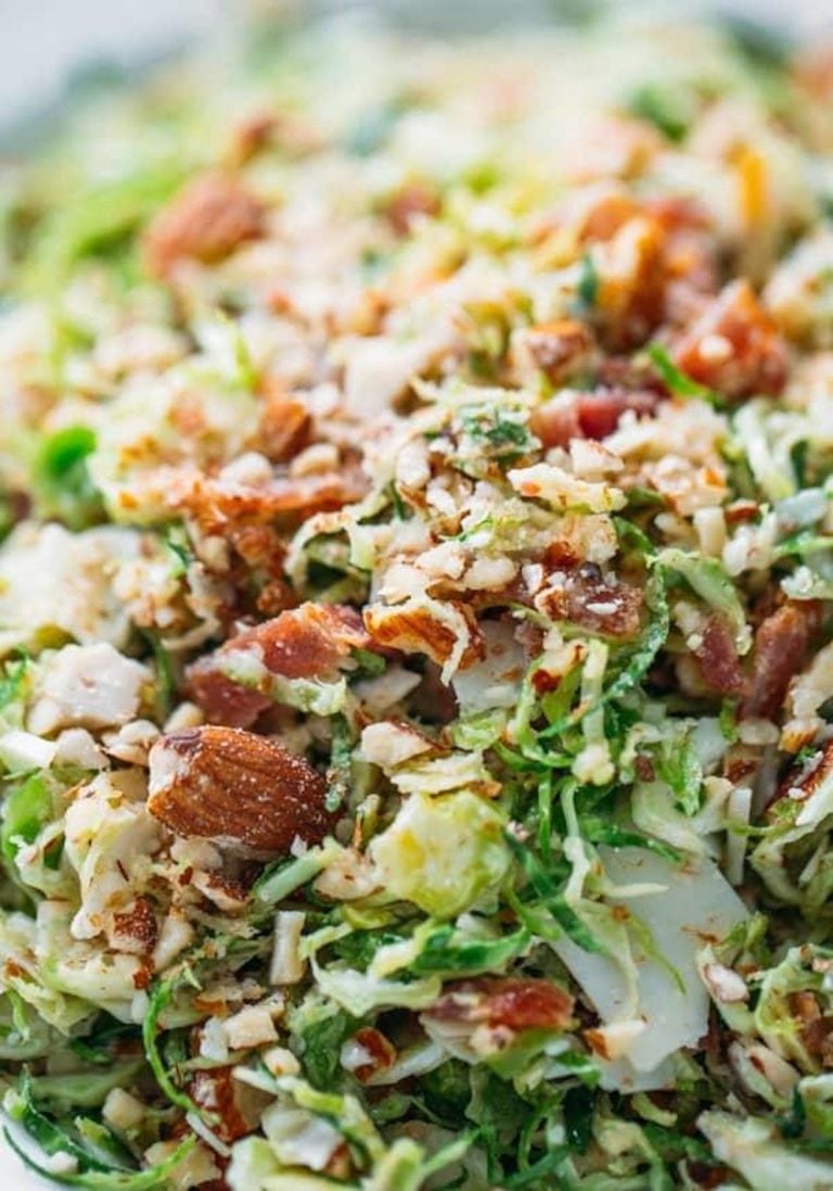 Bacon and brussels sprouts salad with almonds.