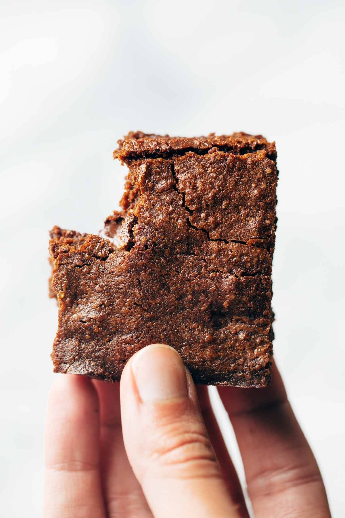 Espresso brownie with a bite in it.